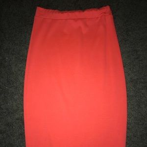 Neon Orange Knee Length BodyCon Skirt
